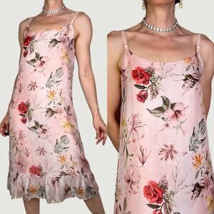 Via Signoria silk blend floral slip dress pink tropical wildflower Made in Italy